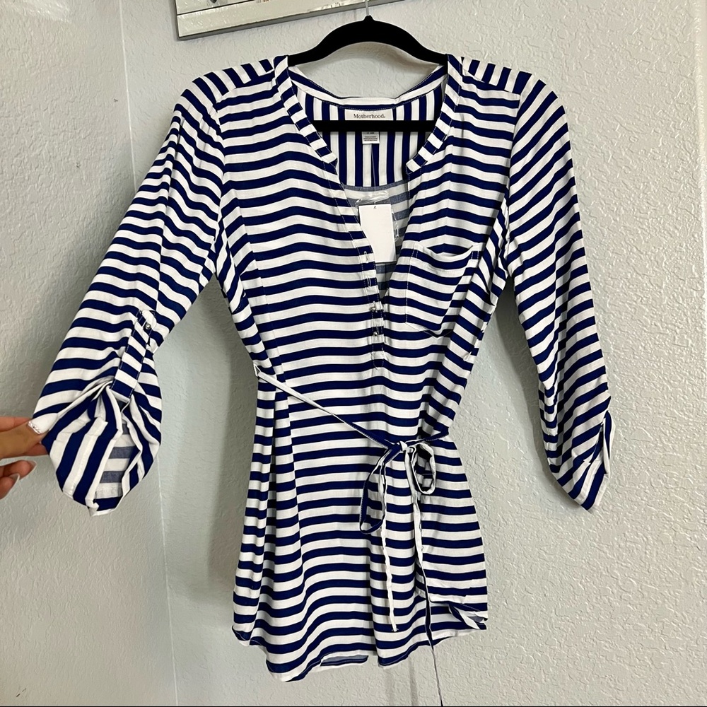 Motherhood Maternity Navy Blue Striped Blouse - Picture 3 of 11